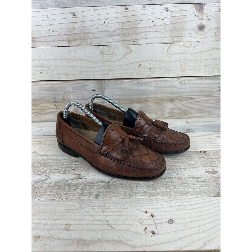 Giorgio Brutini Mens 8.5 Leather Patchwork Loafer Tassel Shoes 014-3600 Brown